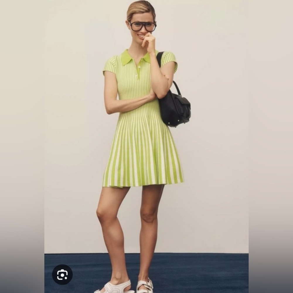 Mare Mare Anthropologie Short Sleeve Polo Fit Flare Sweater Mini Dress Green, S